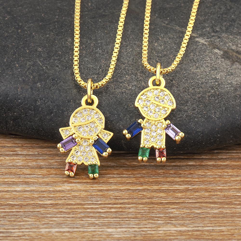 Nidin New Boy/Girl Pendant Choker Jewelry Zircon Necklaces Accessories For Mom Kids Parent-child Anniversary Gifts Wholesale