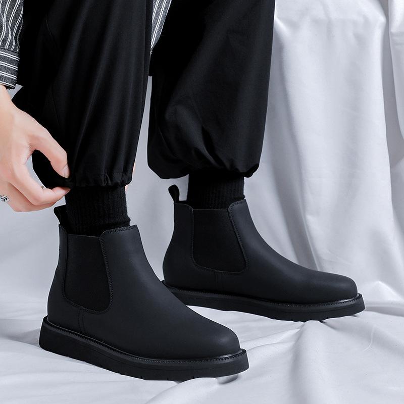 men's casual chelsea boots original leather flats shoes black stylish cowboy ankle boot business dress spring autumn short botas