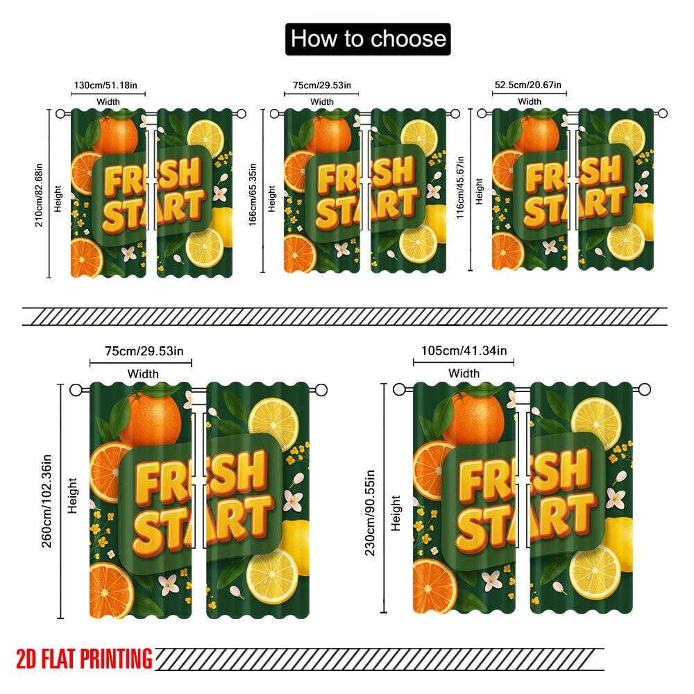 2pcs 2D flat printing Party Curtains Fresh Start Citrus Fruit Polyester Without Electricity Holiday Decorations Use for Indoor