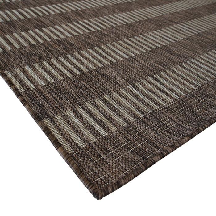 Living Room Rug Jute Look Beige Lines Pattern 133x170