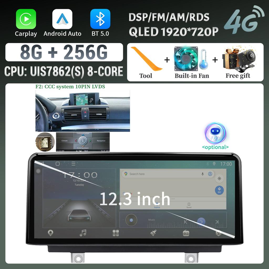 12.3inch For BMW 1 Series E81 E82 E87 E88 2004-2012 Android Auto Radio Wireless Bluetooth Carplay Multimedia Touch Screen Stereo
