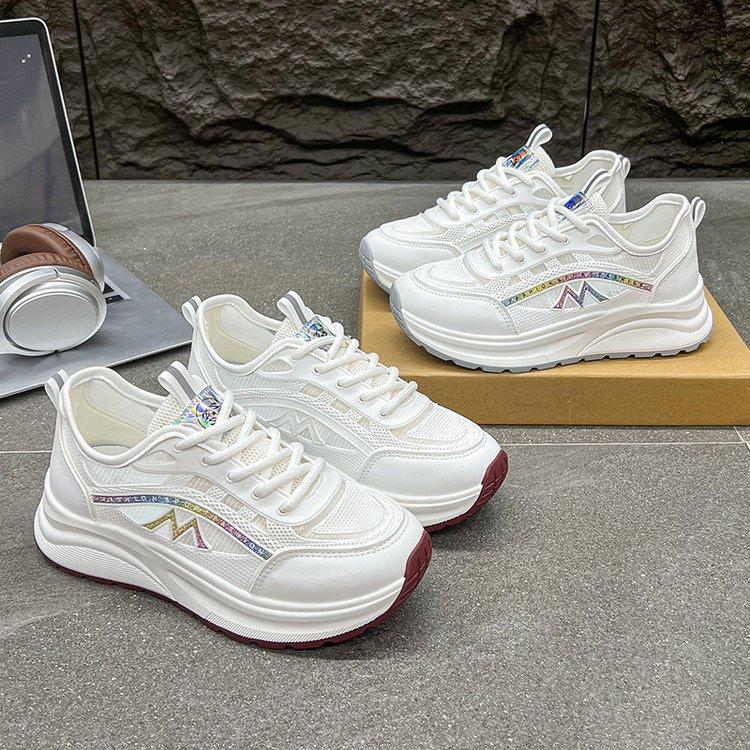 Thick-soled fashion women's shoes summer thin mesh breathable fashion trend increases versatile soft-soled white shoes