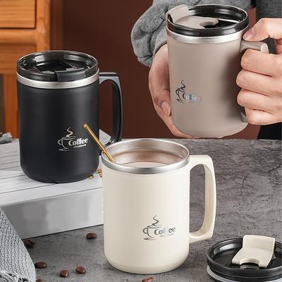 450ML Thermobecher 304 Edelstahl Doppelwandig Isoliert Milch Kaffee Tasse mit Henkel & Deckel Auslaufsicher Trinkbecher Trinkgeschirr