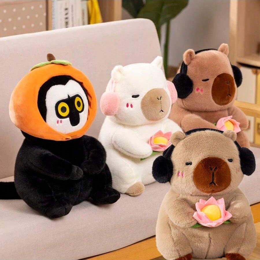 Cute Capybara Simulation Plush Toy Stuffed Soft Animals Peace & Love Capybara Doll Fluffy White-face Monkey Home Decoration