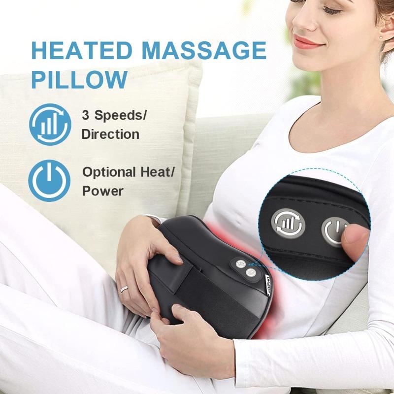 Shiatsu Massager, Massage Pillow with Heat Function, Neck Massager with 3 Speeds, Neck Massage with 4D Rotating Massage Heads, Deep Kneading Massage