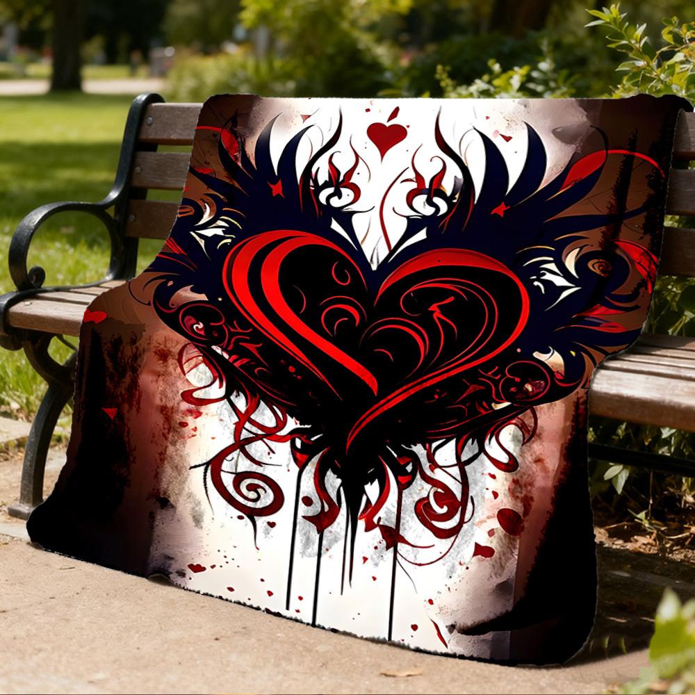 1pc Heart Design Outdoor Flannel Blanket Soft All Season Polyester Throw , Perfect for Picnics & Travel , Picnic Accessory