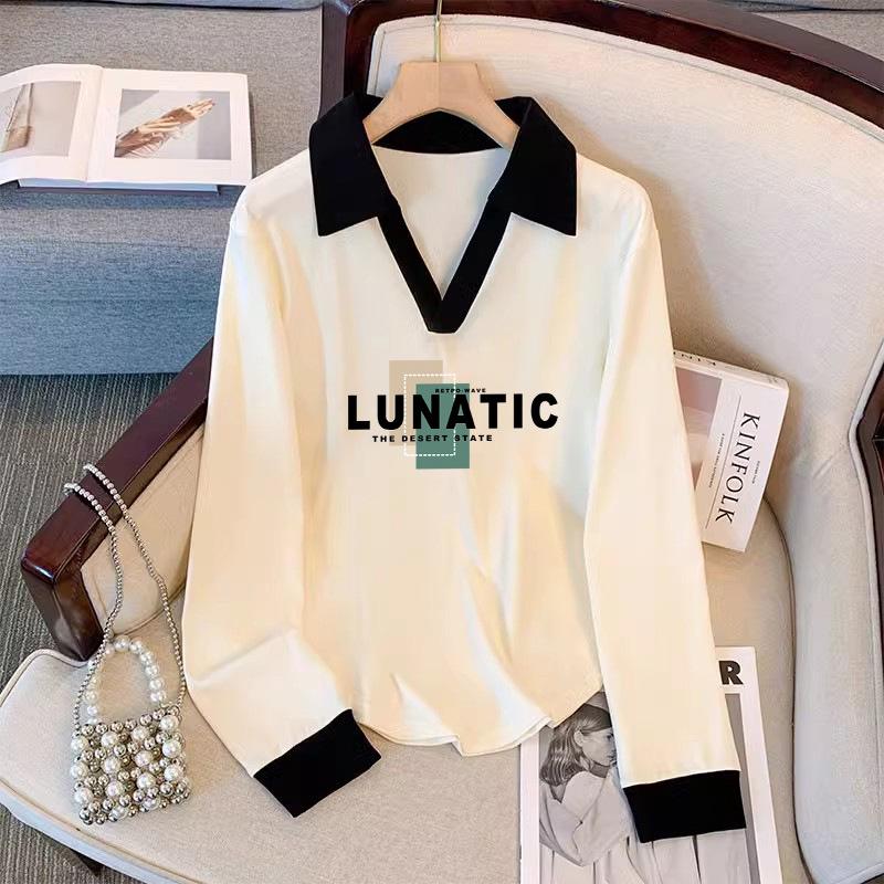 Plus Size Women's Spring Polo Long Sleeve Sweatshirt - Loose, Slimming & Stylish Belly-Covering Top