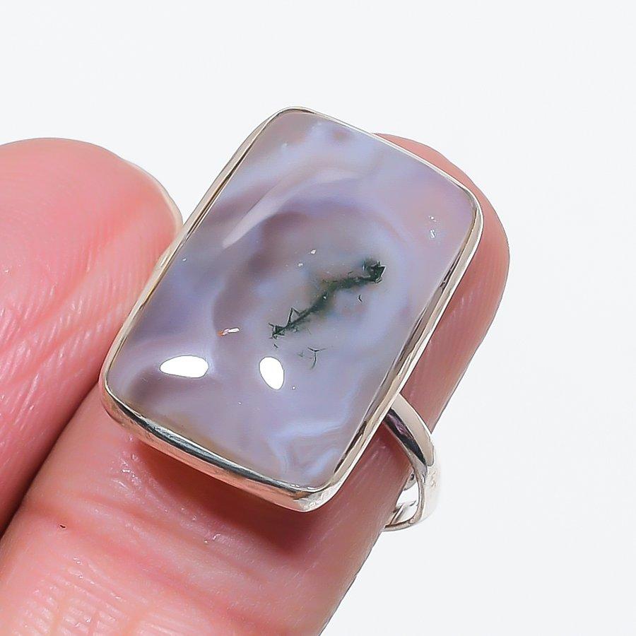 Natural Tree Agate 925 Sterling Silver Jewelry Ring Size Adjustable o1k48