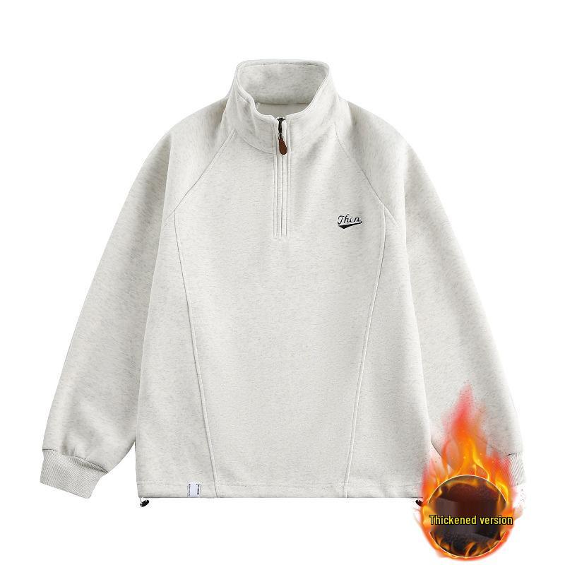 American Letter Half-Zip Stand-Up Collar Hoodie - Thick Winter Trendy Couple's Casual Jacket