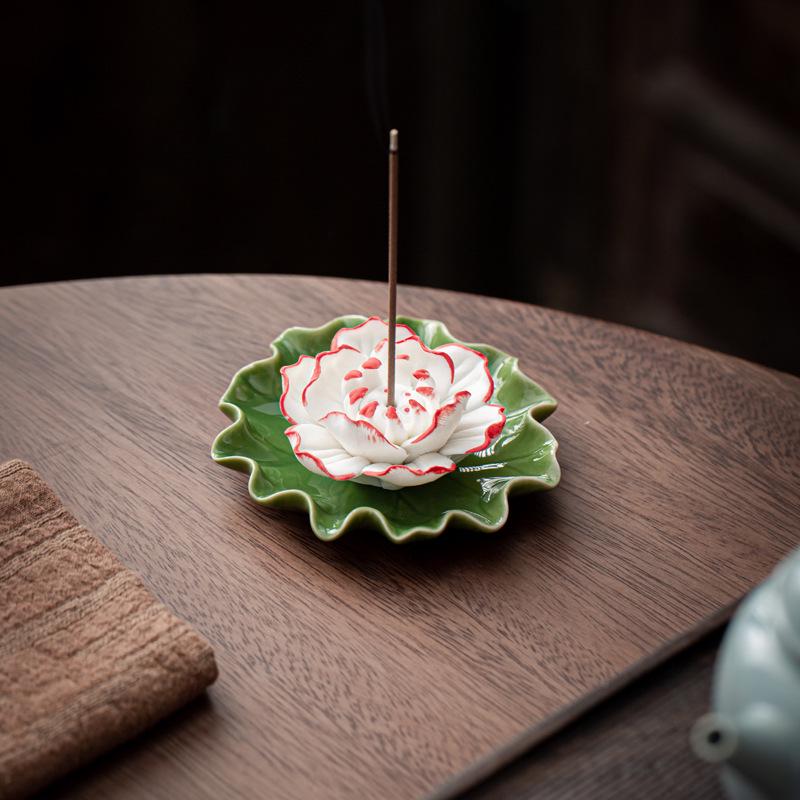 Summer Lotus Leaf Incense Holder: Handcrafted, Four Colors, Perfect for Tea Room or Table.
