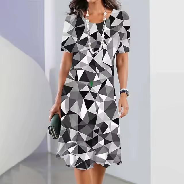 women 3d print short sleeve midi dress plus size holiday beach dresses