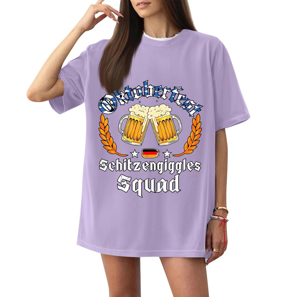 Women's Casual Short Sleeve T-Shirt Oktoberfest Letter Print Loose Fit Crew Neck Lightweight Top for Everyday Wear