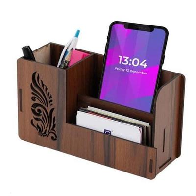 Pen Stand With Visiting Card Mobile Holder Multipurpose Wooden Desk Organizer Pen And Pencil Stand For Office Table With Business Card Holder Box