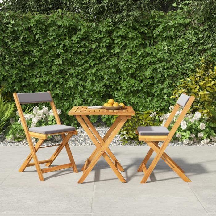 VidaXL Ensemble de bistro pliable 3 pcs avec coussins Acacia solide , ensemble de meubles, table et chaises d'extérieur, 319705