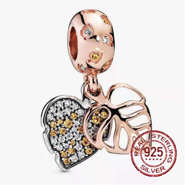 925 Sterling Silver   Autumn New Charm Flower Pink Series Charm Beads Fit Original Bracelets Women Jewelry