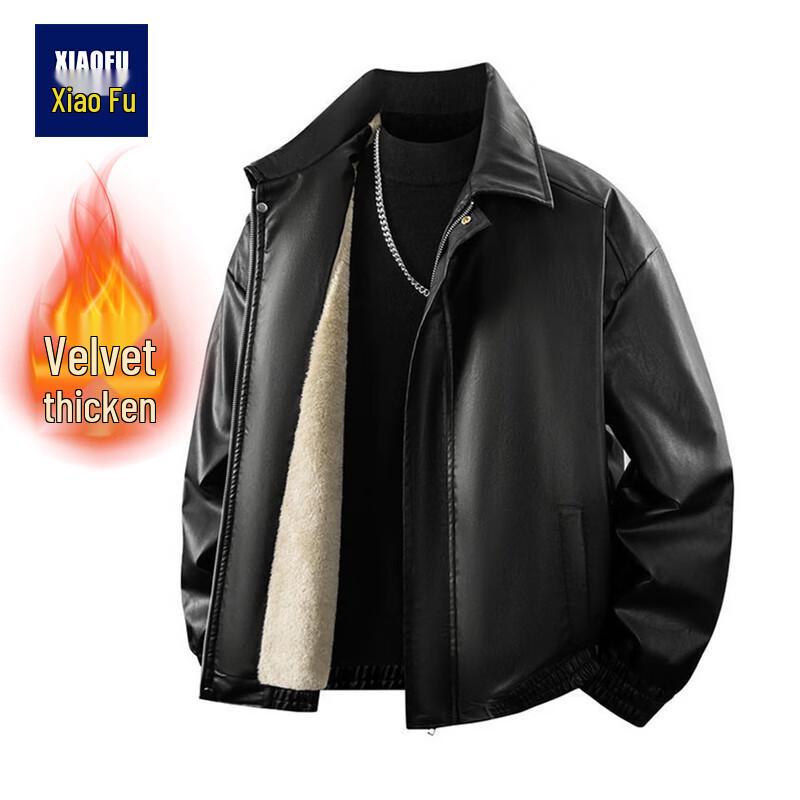 

Men s Winter Fleece-Lined PU Leather Motorcycle Jacket 2XL