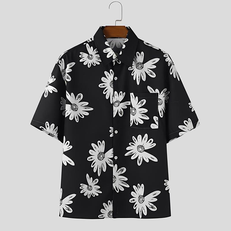INCERUN Летние Мужские Рубашки с Коротким Рукавом с Принтом Свободные Повседневные Гавайские Топы 5XL