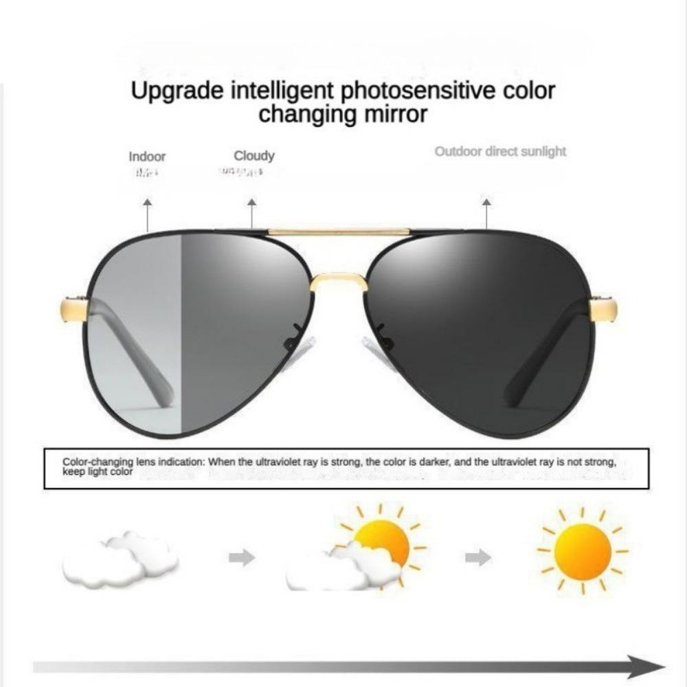 Pochromic Polarized Sunglasses UV400 Pilot Style Shades Color-changing Lens for Men Anti-glare Driving Eyeglasses for Day And