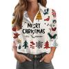 Women's Christmas Print Casual Half-Open Collar Long Sleeve Shirt