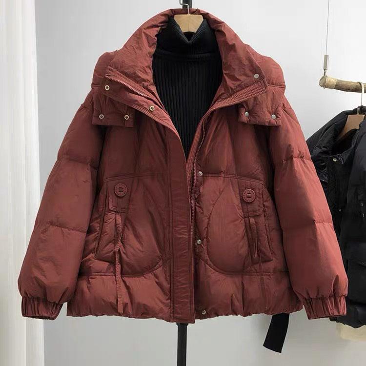Women Down Jacket Casual Loose Autumn Winter Outwear Hood Down Short Coat