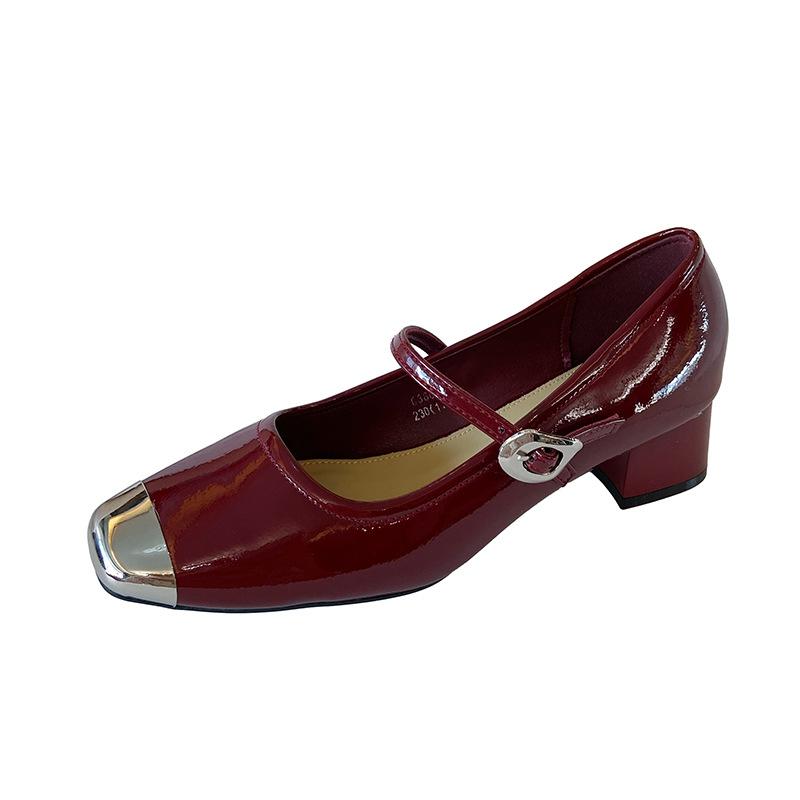 G360-6 square head shallow mouth Mary Jane shoes 2025 autumn Korean version new metal head soft leather small fragrant single shoes women