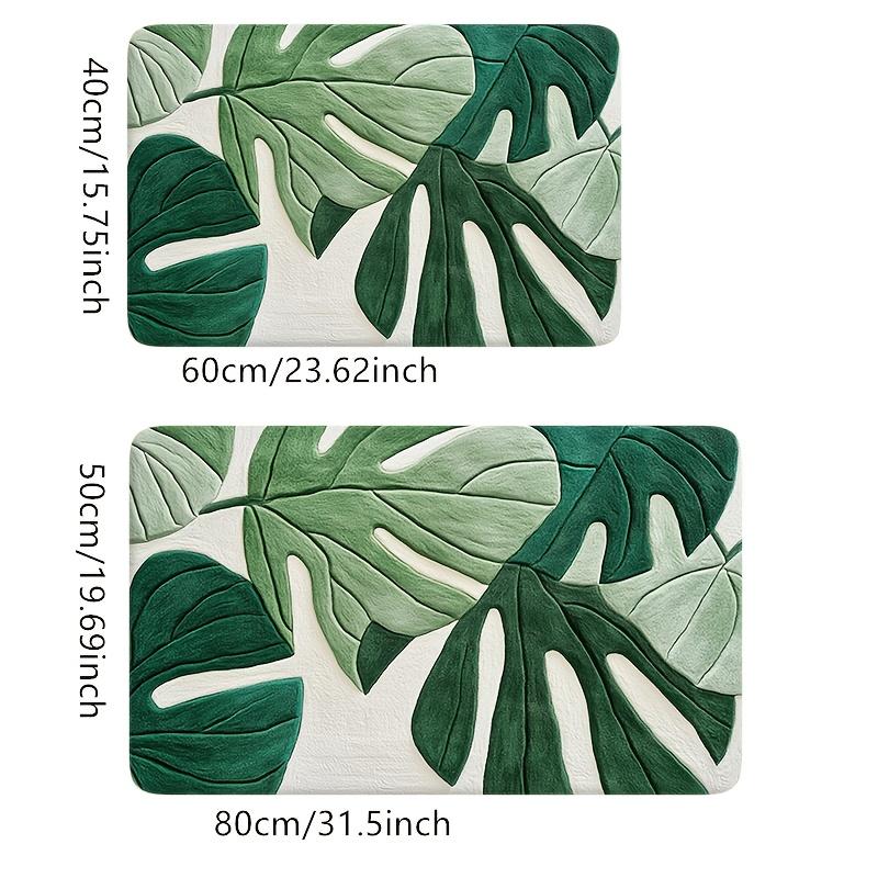 Tropical Green Leaf Print Bath Mat, Soft Flannel Plush Non-Slip Rug, Machine Washable Decor for Bathroom, Kitchen, Living Room