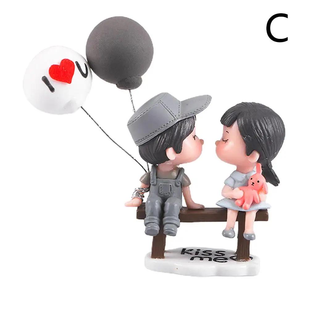 Anime Couples For Car Ornament Model Cute Kiss Balloon Figure Auto Interior Decoration Pink Dashboard Figurine Accessories Y8H2