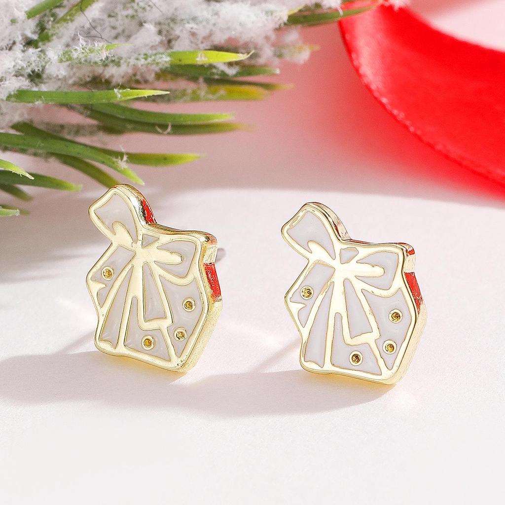 Festive Christmas Tree Stud Earrings with Colorful Enamel and Diamond Inlay