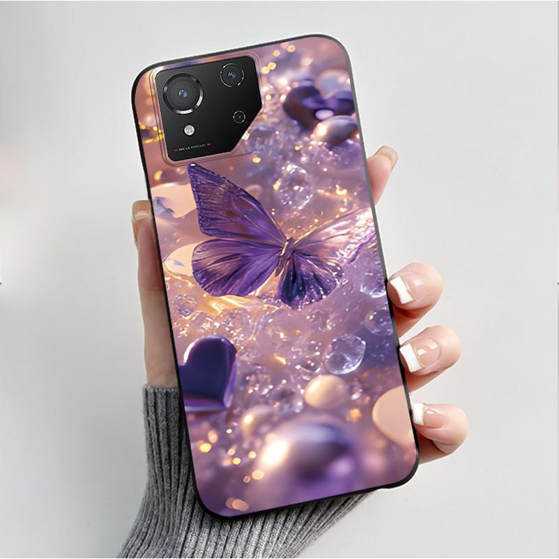 For ASUS ROG Phone 8 Case For ROG Phone 8 Pro Case Capa Soft Silicone Black Shell Cover Cute Flower Cartoon Printing Phone Cases