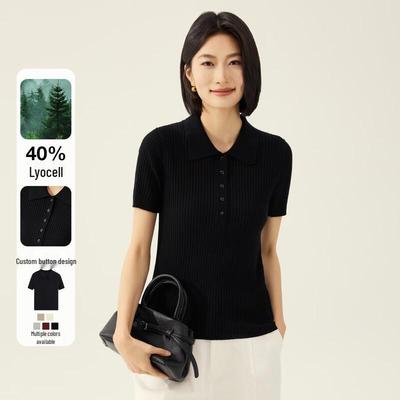 Women's Cashmere Blend Polo Knit Top