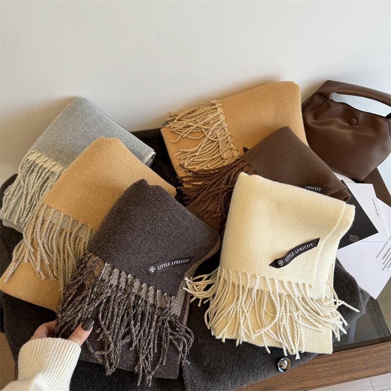 Double-sided Good Quality Solid Color Scarf Women's Winter Versatile Simple Long Shawl Earth Color Scarf