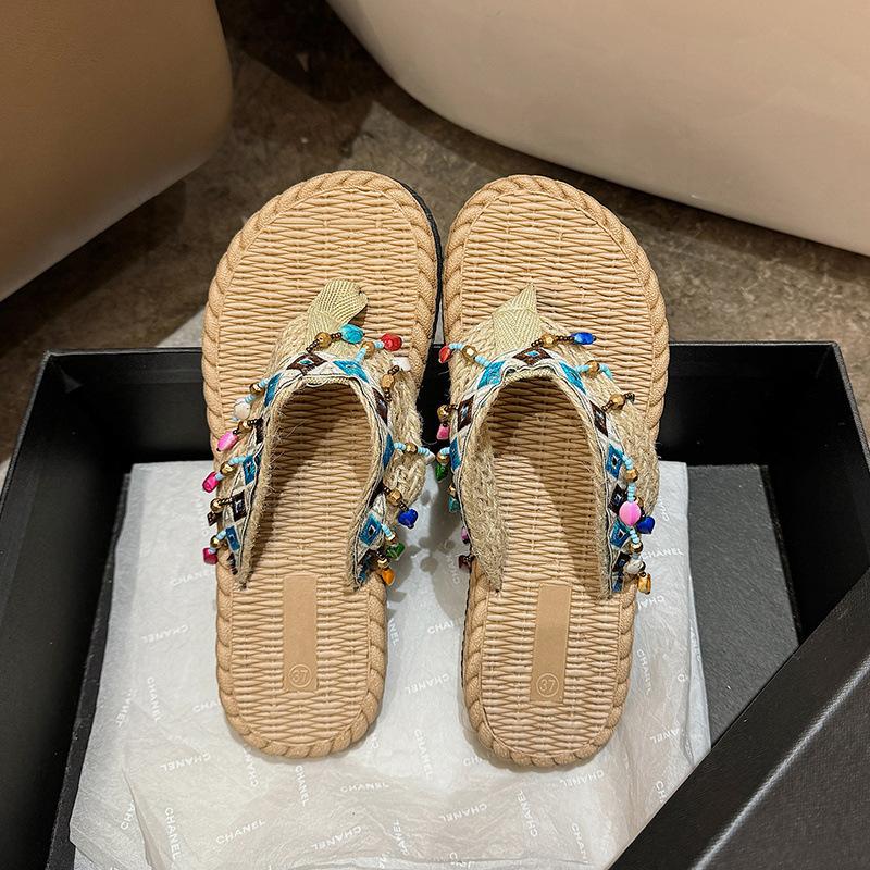 Woven slippers flip-flops new summer non-slip vacation Xishuangbanna ethnic wind beach hemp rope slippers