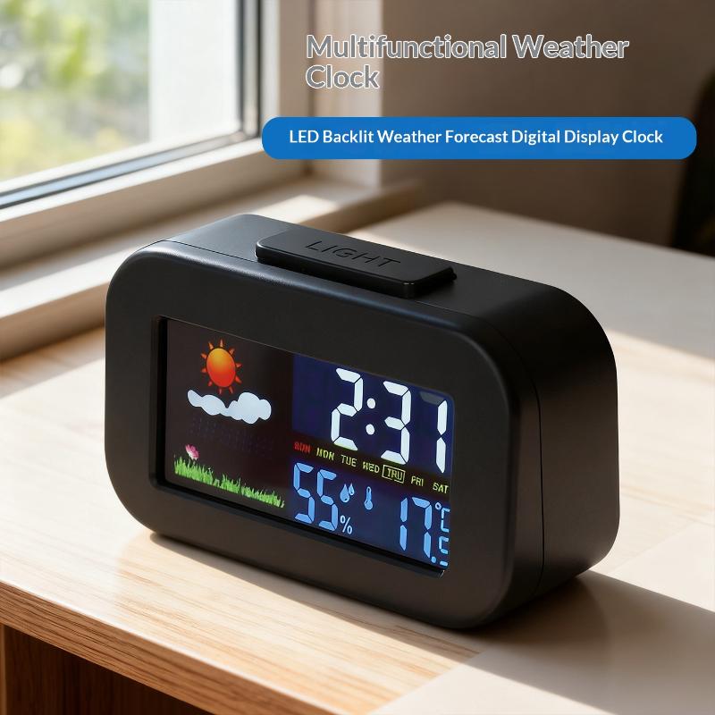 Backlit For Kids & Teens, Perfect For Bedroom & Dorm Desk Weather Station Clock With Color Display - Temp & Humidity Monitor