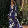 In the winter of 2008, the new European and American women's clothing V-neck long-sleeved four-sided elastic-printed big pendulum dress