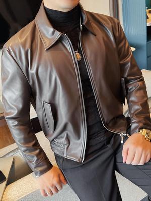 2025 Herren Herbst/Winter Schlank geschnittene Lederjacke mit Revers - Business Casual Kurzer Trendiger Stil