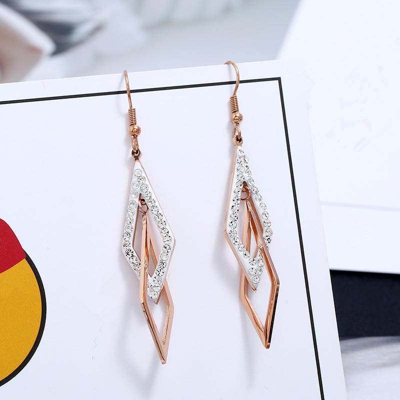 Eleganti Orecchini Geometrici a Doppio Anello in Acciaio di Titanio, Forma a Diamante, Personalità Lunga