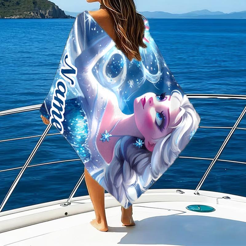 1pc Frozen8 Beach Towel with Custom Name, Beach/Swimming/Bath/Picnic/Camping Towel, Suitable for Seaside Beaches