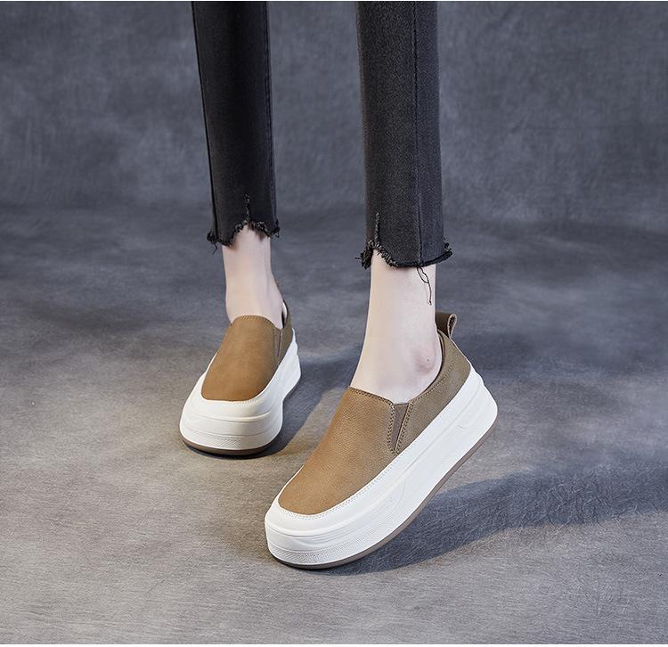 Genuine Leather Casual Shoes Women Leather Soft Soled Loafers Women Fashion Versatile Casual Women's Shoes Retro Platform Shoes