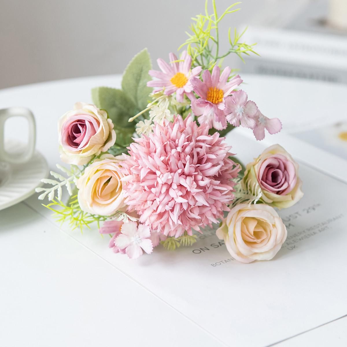 

Rose Chrysanthemum Silk Bouquets Artificial Flowers For Wedding Home Vases Wreath Wall Room Table Diy Gift Accessories Wholesale 4pcs