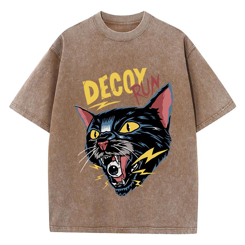 

Хлопковые женские футболки с кислотной стиркой, топы с принтом комикс-хоррор кота, оверсайз, удобные футболки с круглым вырезом, женская одежда 3XL
