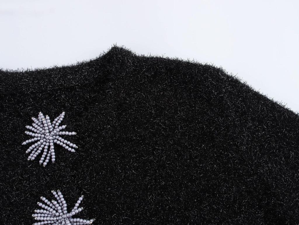 European & American Style Women's Beaded Knitted Cardigan with Metal Wire Flowers, 2024 Autumn Collection