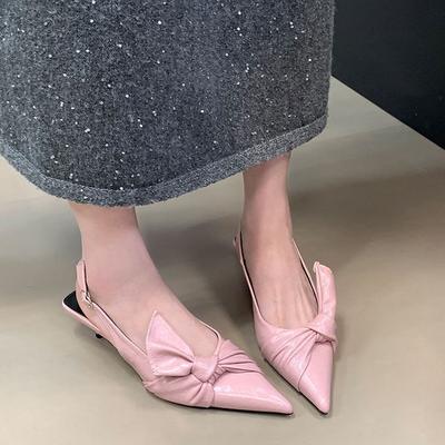 French Medium Heel Bag Head Sandals Women's 2025 New Spring and Summer Pointed Fashion Bow Pointed Fashion Temperament Single Shoes