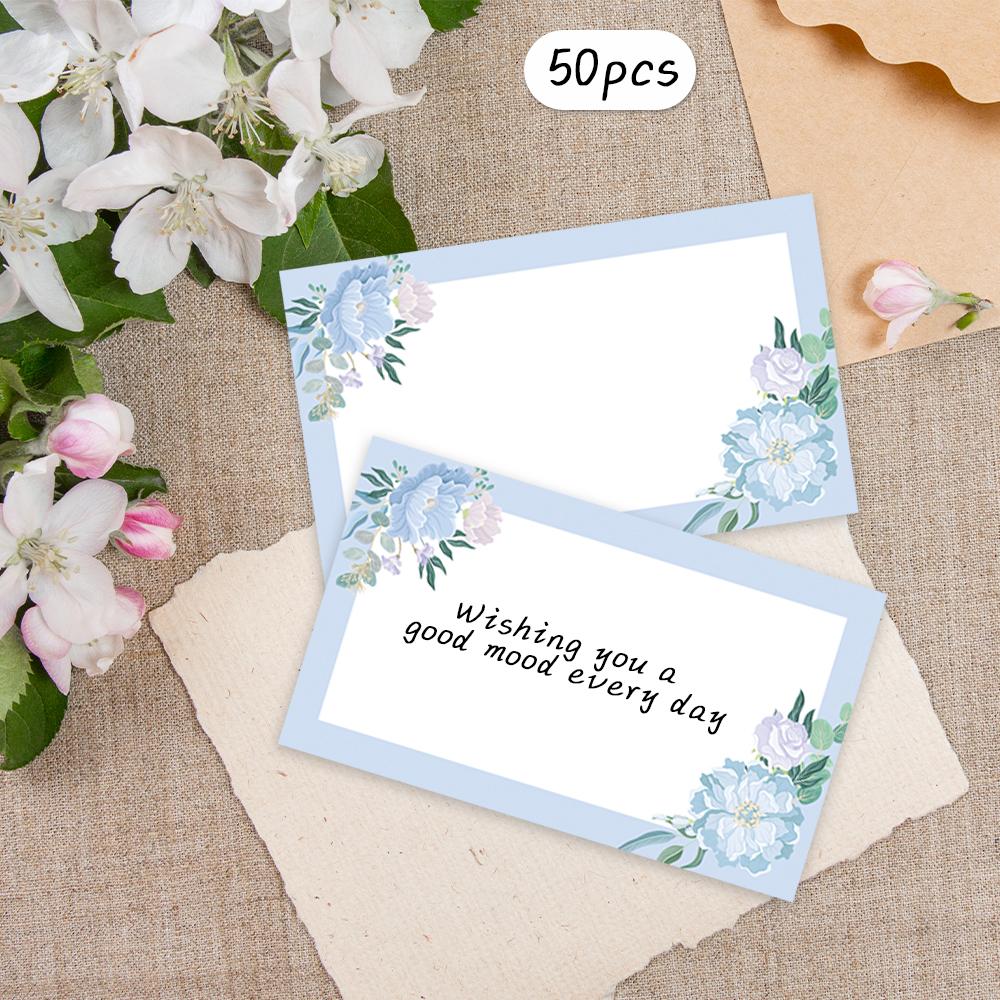 50pcs, Blue Flower Blank Message Cards, Pocket Cards, Business Cards, Blank Greeting Cards, Small Business Supplies, Gift Tags
