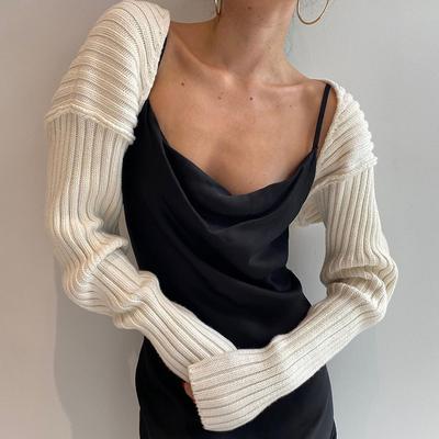 Casual Knit Shrug Crop Cardigan Solid Drop Shoulder Puff Long Sleeve Sweater Tops Outerwear