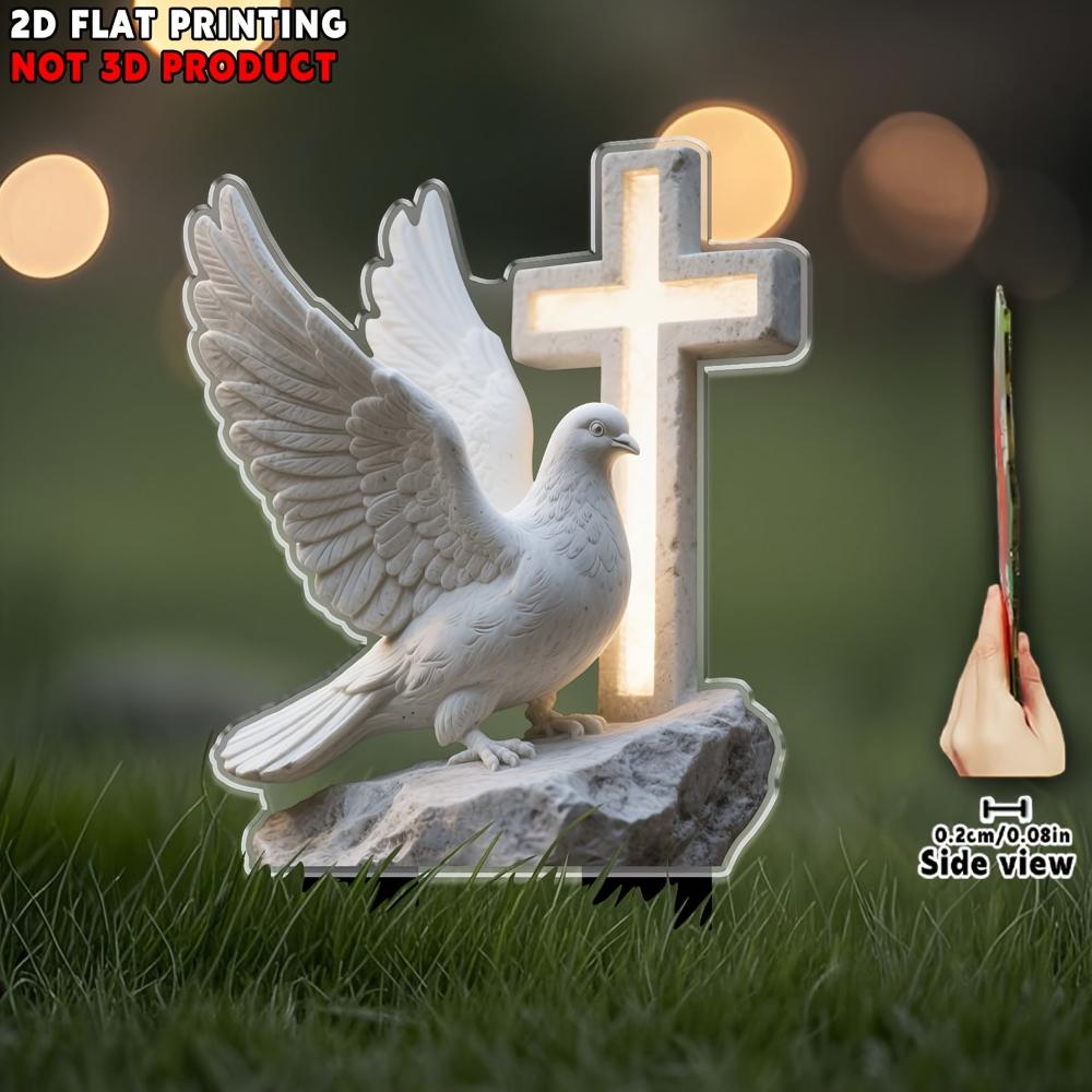 2D Flying Dove Cross Cemetery Stake Christian Memorial Decor Outdoor Lawn Garden Plug