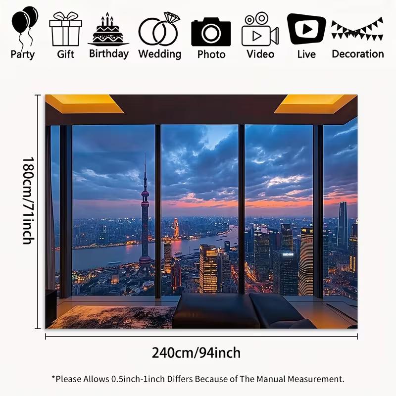 2D Shanghai Oriental Pearl Night View Backdrop for Studio & Home Decor