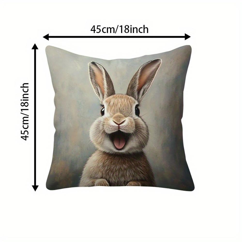 Easter Happy Smiling Bunny Pillow Cover Realistic 2D Print Soft Cozy For Sofa Bed Living Room Spring Decor Cute Rabbit Gifts