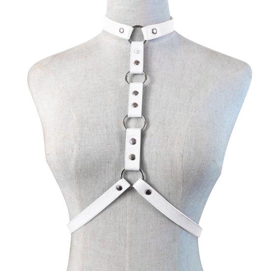 Adjustable Faux Leather Halterneck Choker Ring Waist Belt Body Chain Harness
