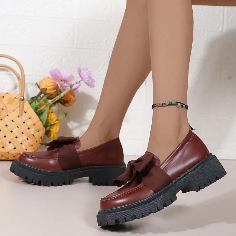 2024 Brand Women's Shoes Loafers Women's High Heels Fashion Butterfly-knot Office and Career Hot Sale Slip-on Solid Heels Women
