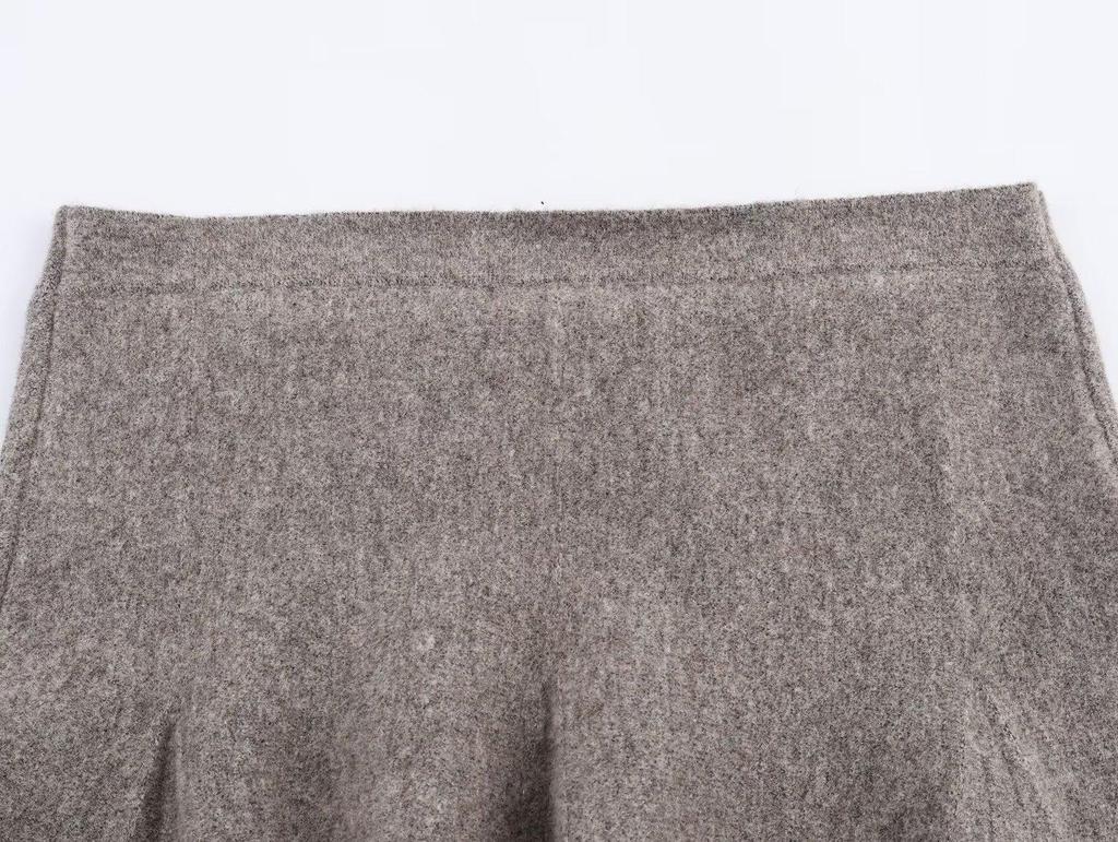Grey Ribbed Lace-Trim Knit Jacket & High-Waisted Skirt - Women's Autumn/Winter European & American Style